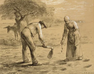 Contadini che piantano patate